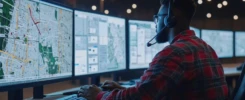 Profissional monitorando rastreador de veículos para empresa em central de controle